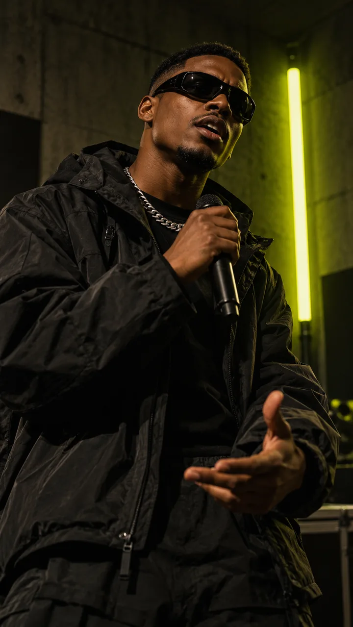 Concept portrait of a performer in a recording studio